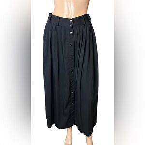 Briggs New York Black Full Button Front Midi Skirt Pockets Academia Women Sz 14